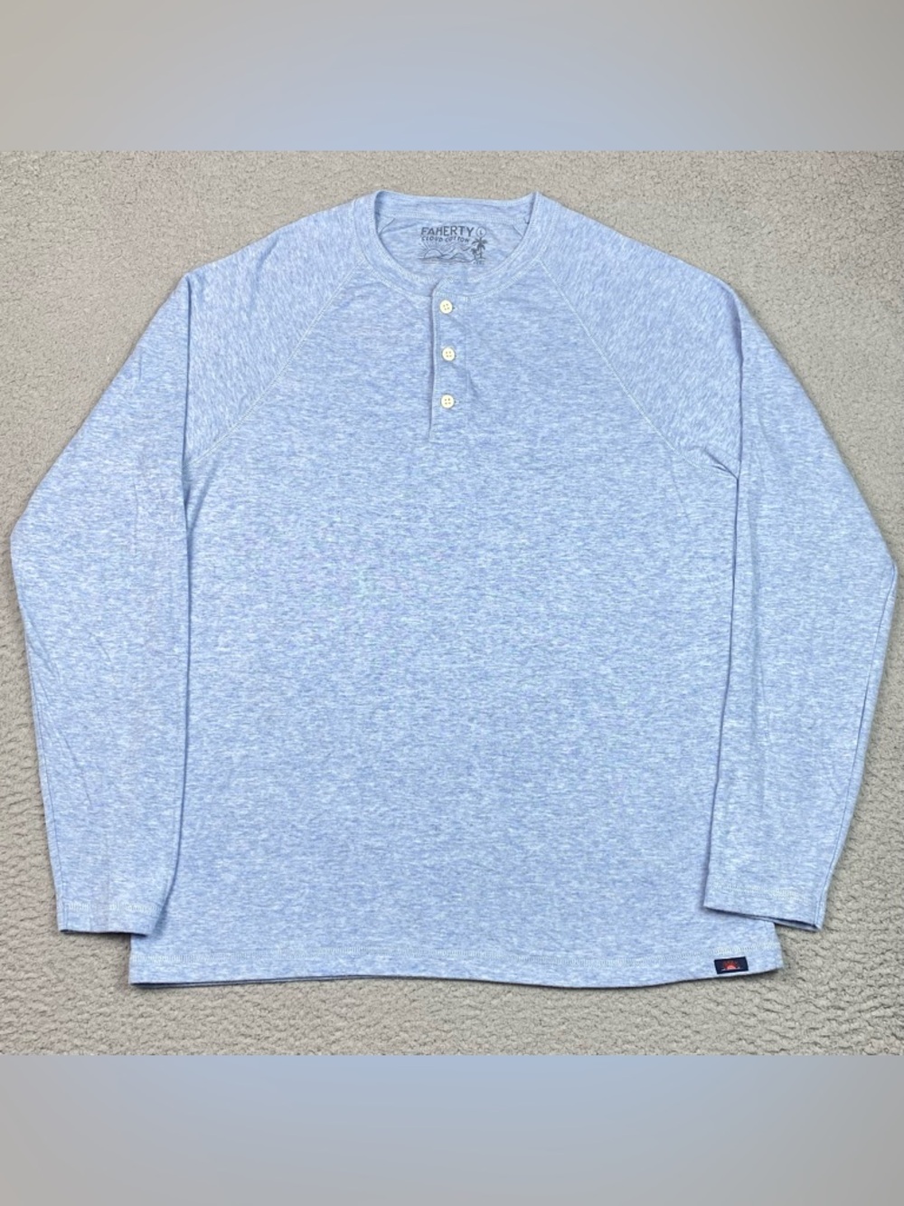 Faherty Cloud Cotton Shirt Men's Size L Henley Long Sleeve Blue Soft Large EUC